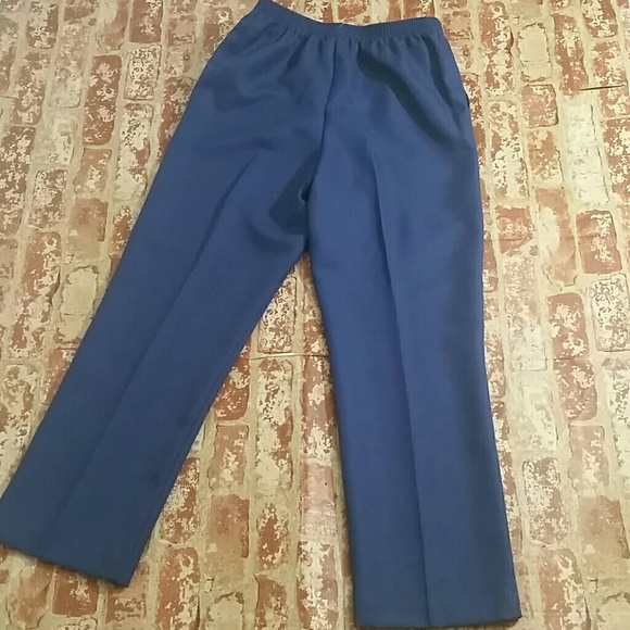 Alfred Dunner Pants Sz12 Sapphire Blue High Waist Straight Leg Pull On Pockets - Picture 3 of 4